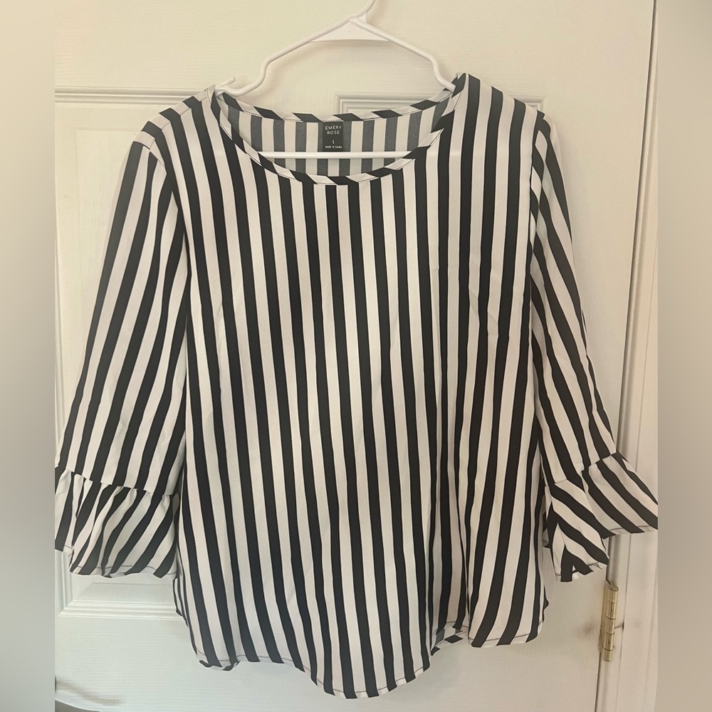 Navy blue and White Striped Women's Top